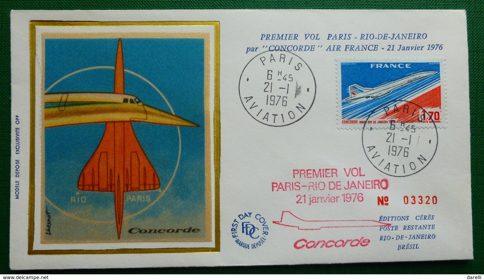 FDC Premier Vol PARIS - RIO DE JANEIRO - 21 Janvier 1976 - CONCORDE - 75 Paris Aviation - Premiers Vols