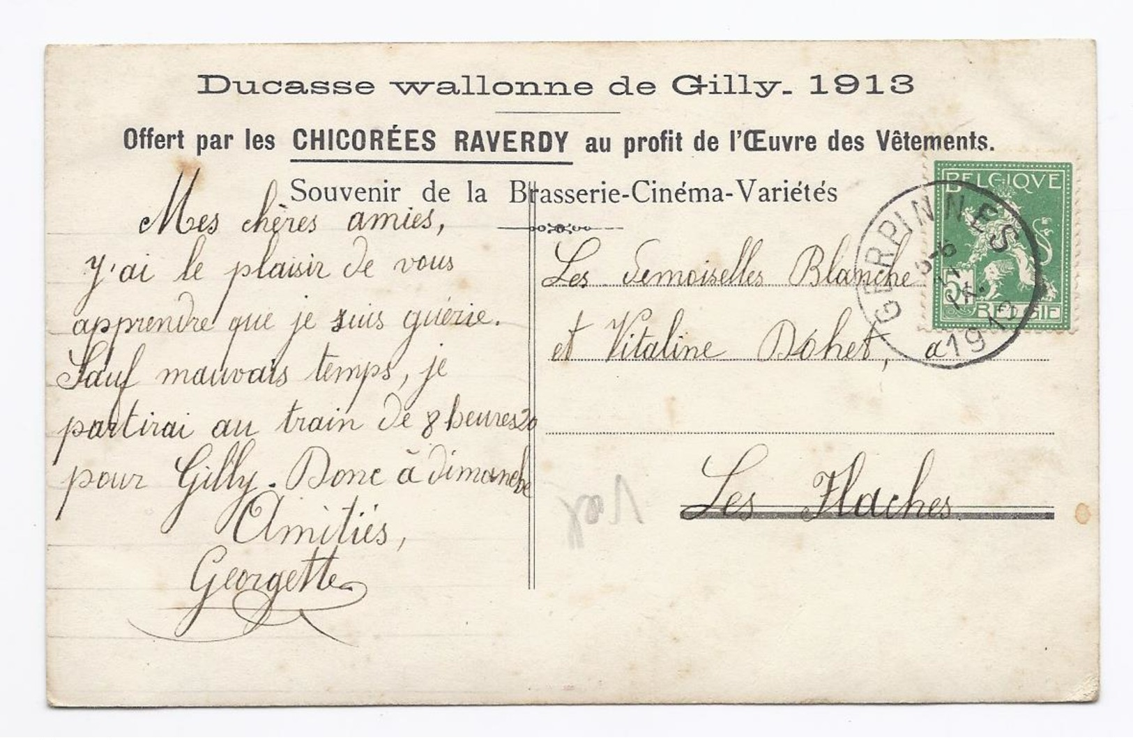 1913 ART NOUVEAU MOULIN ROUGE BERENGERE - DUCASSE WALLONNE DE GILLY 1913 OFFERT PAR LES CHICOREES RAVERDY AU PROFIT DE L - Artistes