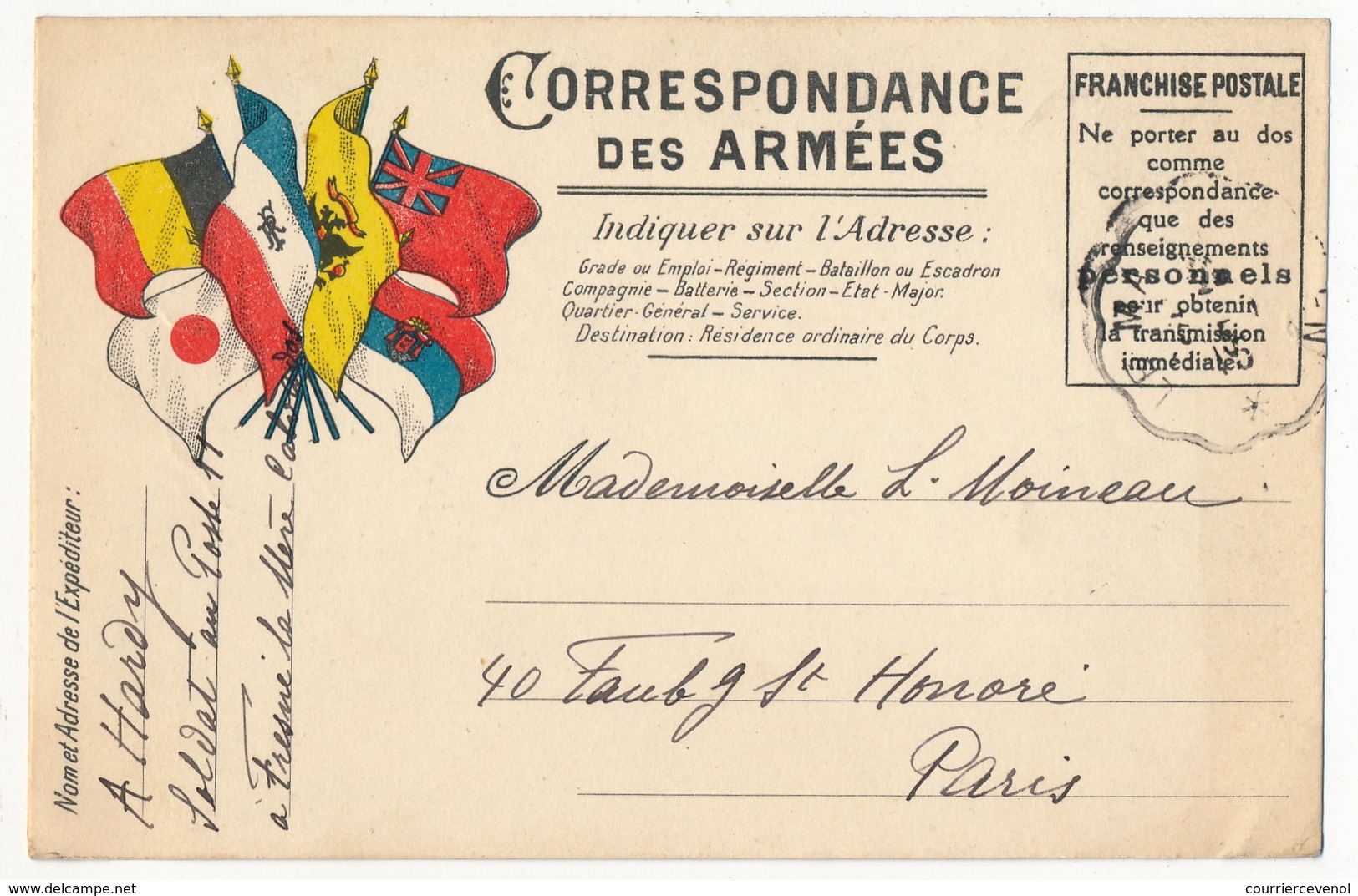 Carte De Franchise Militaire Edition Privée - 6 Drapeaux - 1914 - Lettres & Documents