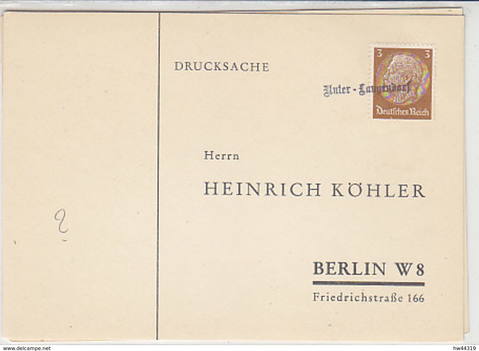 Köhler-Karte Mit Stempel .. Unter-Langendorf / Günter?? - Occupation 1938-45