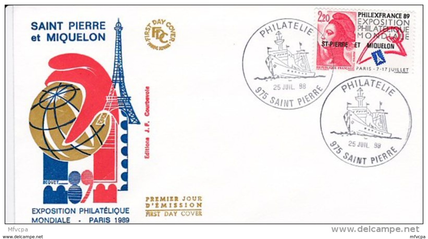 L4P183 SAINT PIERRE MIQUELON 1988 Liberté FDC Philexfrance 2,20f Saint-Pierre 25 07 1988/envel.  Illus. - 1982-1990 Liberty Of Gandon