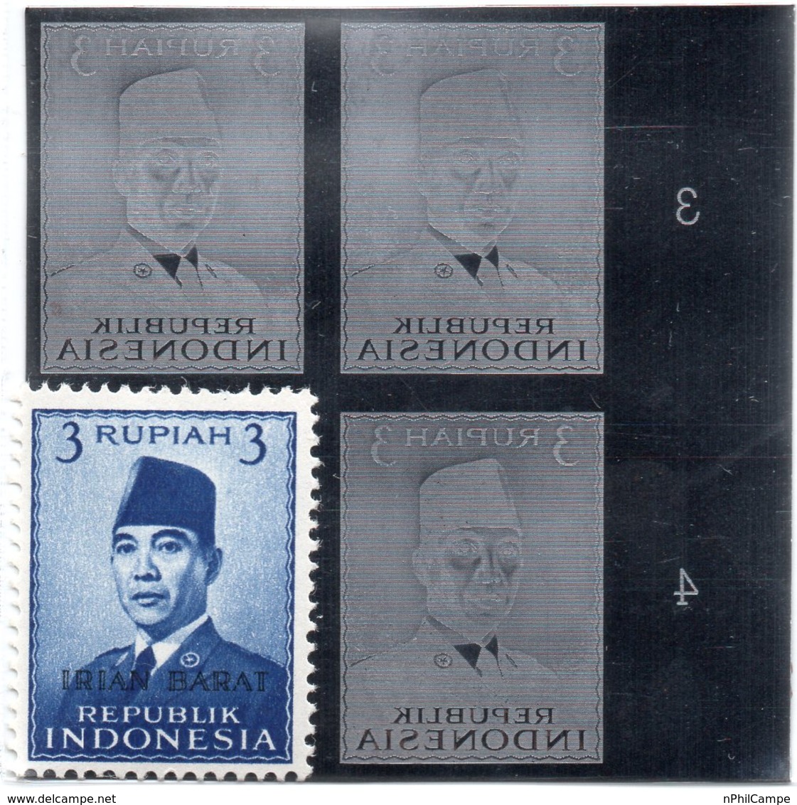 KPI-86.INDONESIE PRESIDENT SOEKARNO 1951, Block 4, 3R , Piece Of Printing Plate! Rare!!! - Indonesia