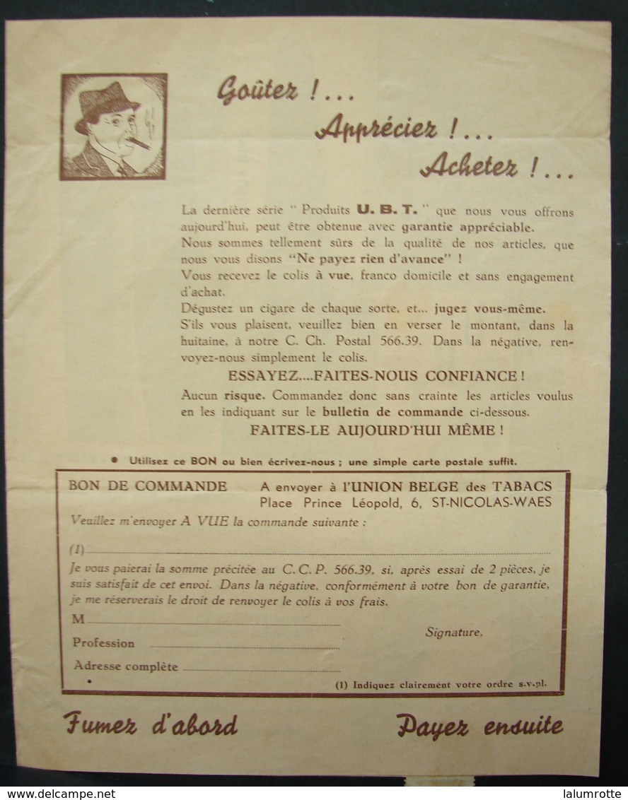 T.Doc. 8. Publicité Et Bulletin De Commande à L' Union Belge Des Tabacs à St-Nicolas-Waes En 1949 - Documents