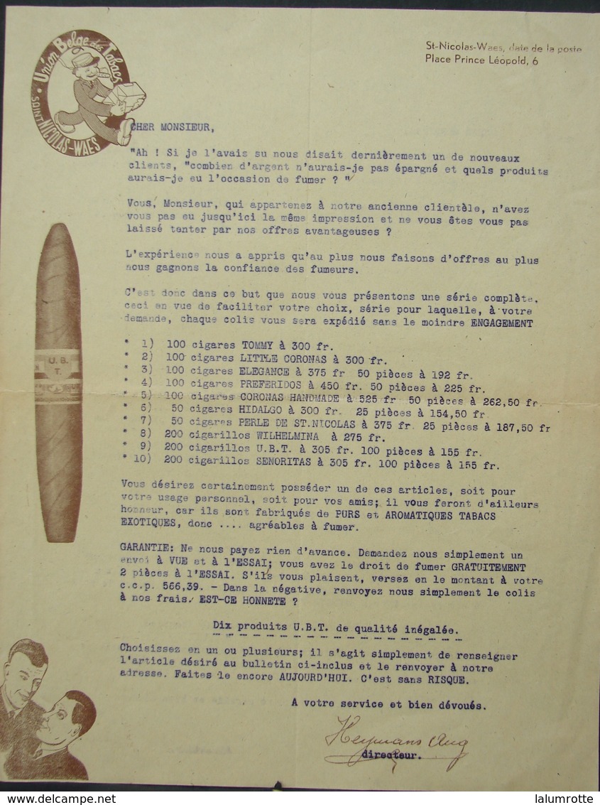 T.Doc. 11. Feuillet Publicitaire  De L'Union Belge Des Tabacs à St-Nicolas-Waes - Documentos