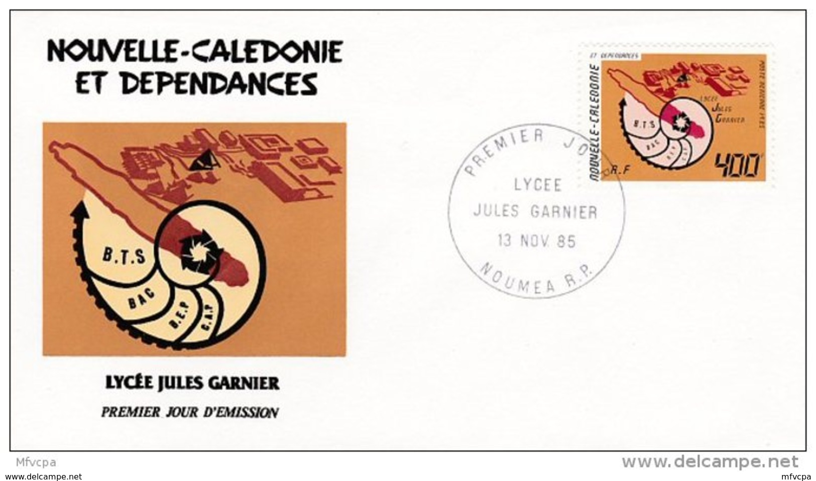 L4Q007 NOUVELLE CALEDONIE 1985  FDC Lycée Jules Garnier 4,00f Nouméa 13 11 1985 /envel.  Illus. - FDC