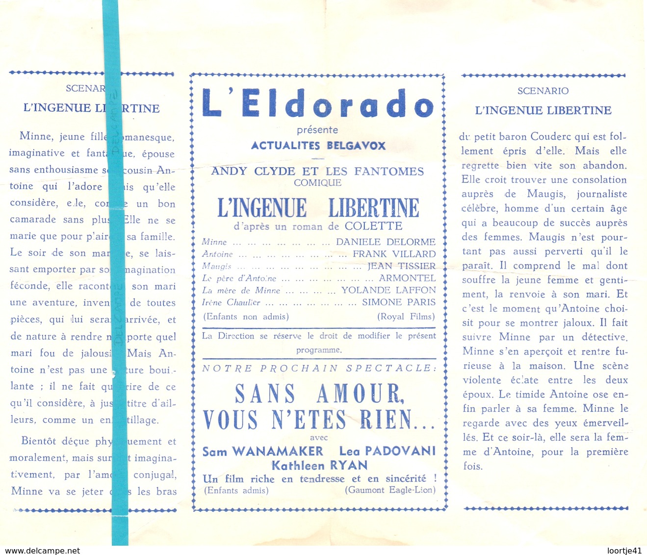 Pub Reclame Ciné Cinema Bioscoop Film Programme - Eldorado - Bruxelles - L'Ingenue Libertine - Publicidad