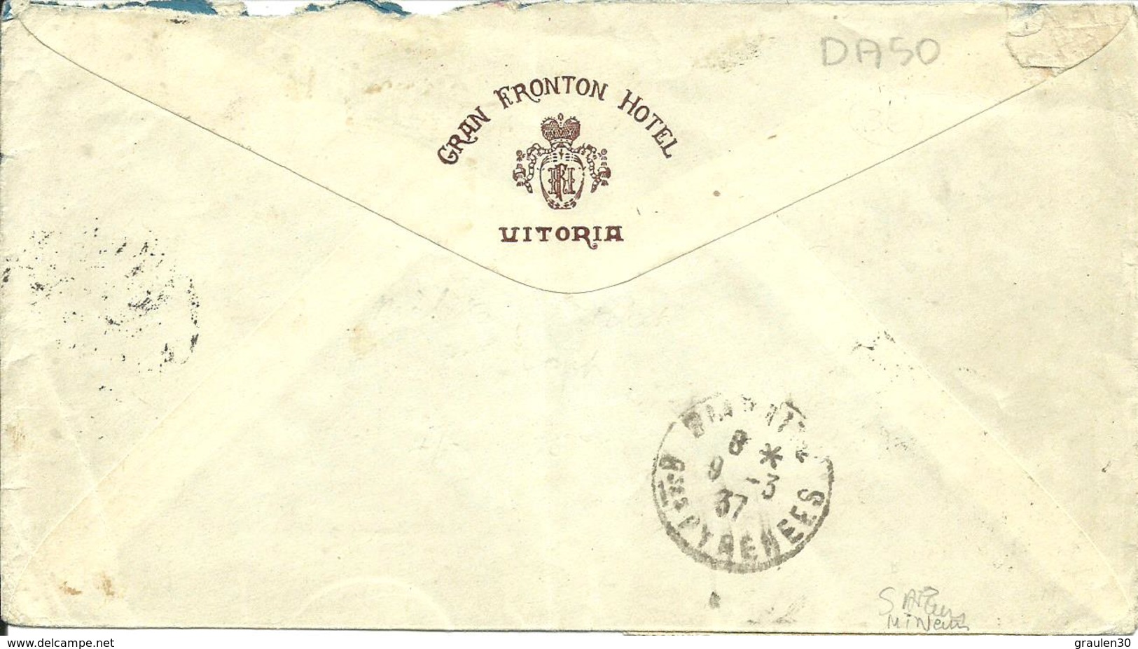 De L'Hotel VICTORIA à SAN SEBASTIAN Correspondance Militaire Et Censure -TAXEES- 1937 - - Storia Postale