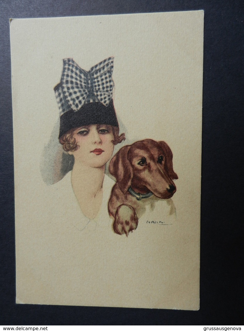 19839) CARTOLINA FIRMATA ILLUSTRATORE NANNI DONNA CON CANE NON VIAGGIATA 1917 CIRCA - Nanni