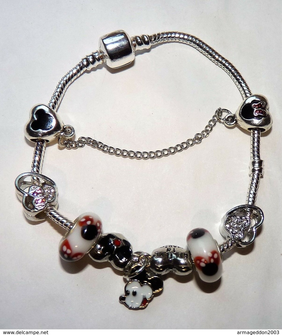 BRACELET ARGENTE 21 CM GENRE PANDORA  AVEC 8 CHARMS MICKEY NEUF - Bracelets