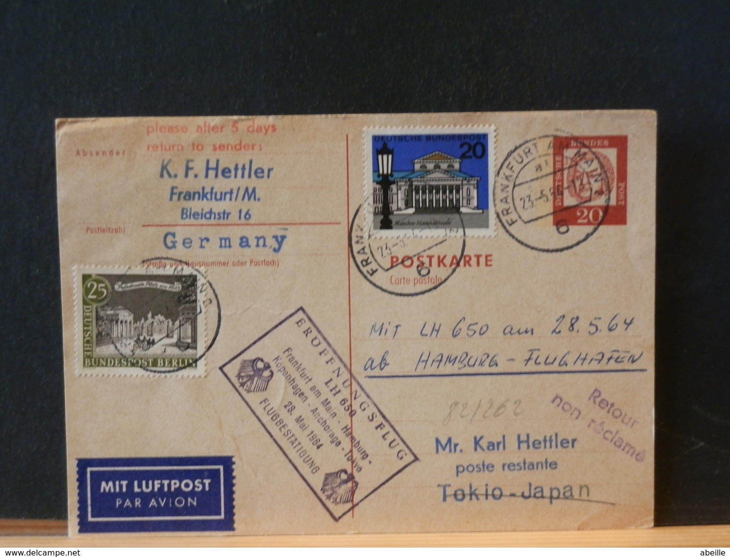 82/262  CP    ALLEMAGNE TO TOKIO  1° VOL  1964 - Covers & Documents