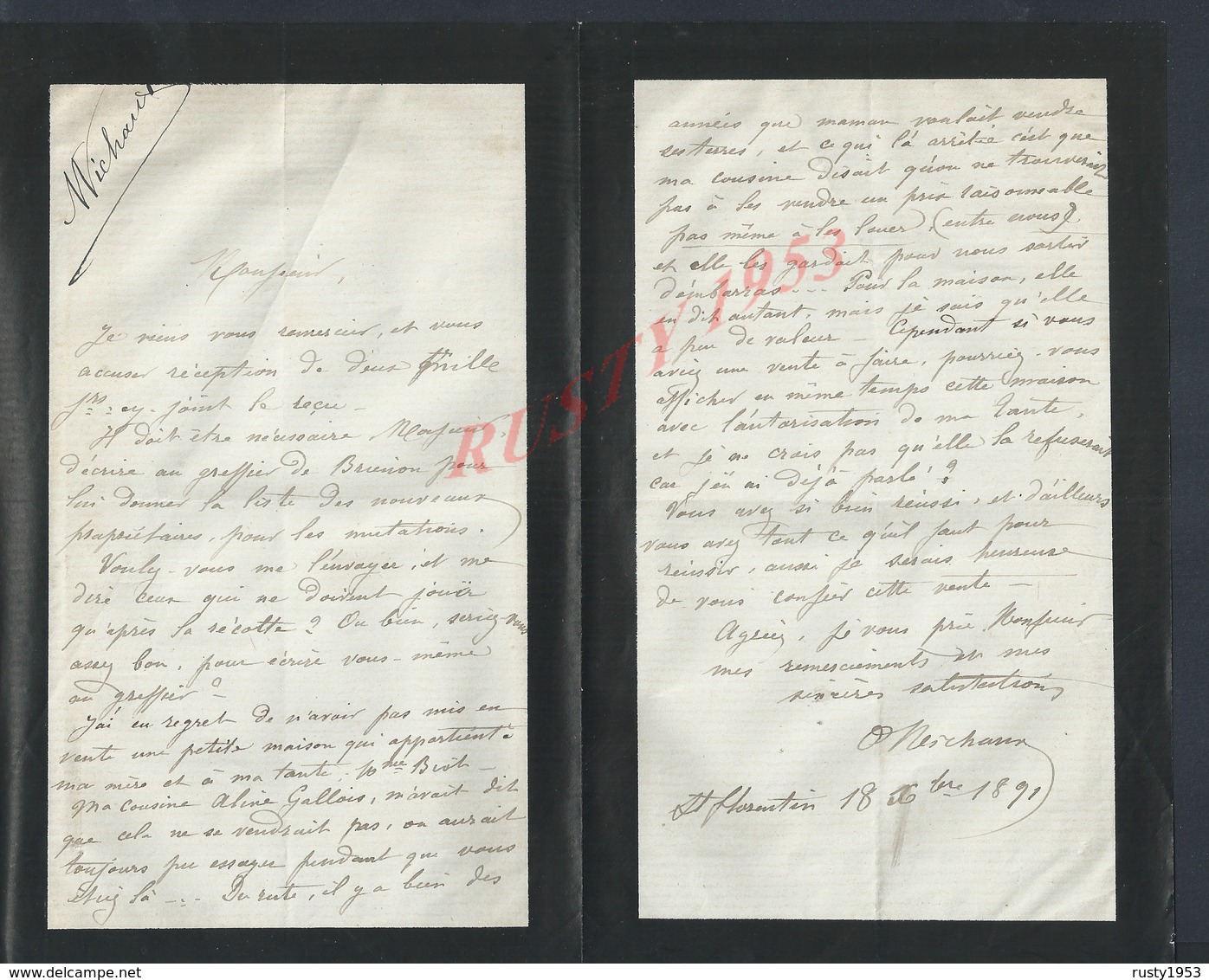 LETTRE DE 1891 ECRITE DE SAINT FLORENTIN FAMILLE MICHAUD : - Manuscripts