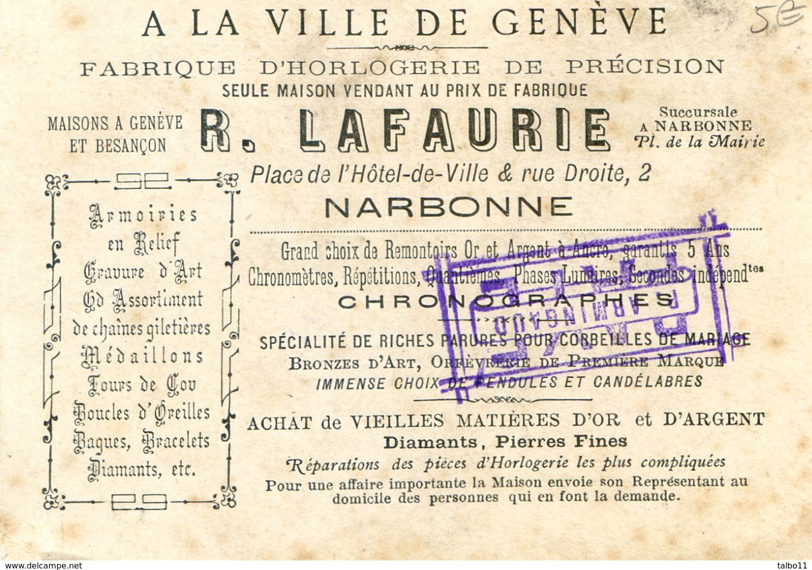 Chromo Département : Pas De Calais - Horlogerie Ville De Genève - R. Lafaurie Narbonne - Autres & Non Classés