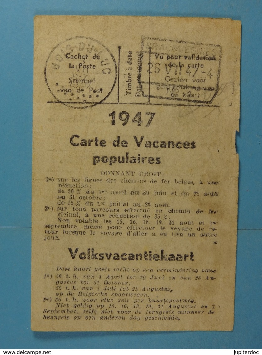 Carte De Vacances Populaires 1947 Bois-du-Luc Bracquegnies Delhaye Marcel - Historical Documents