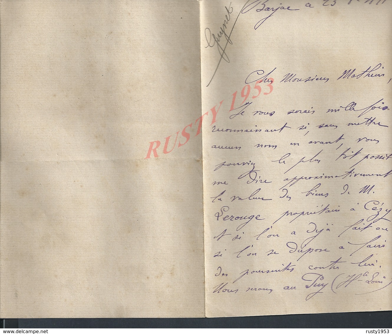 LETTRE DE 1891 ECRITE DE BARJAC FAMILLE GUYNET : - Manuscripts