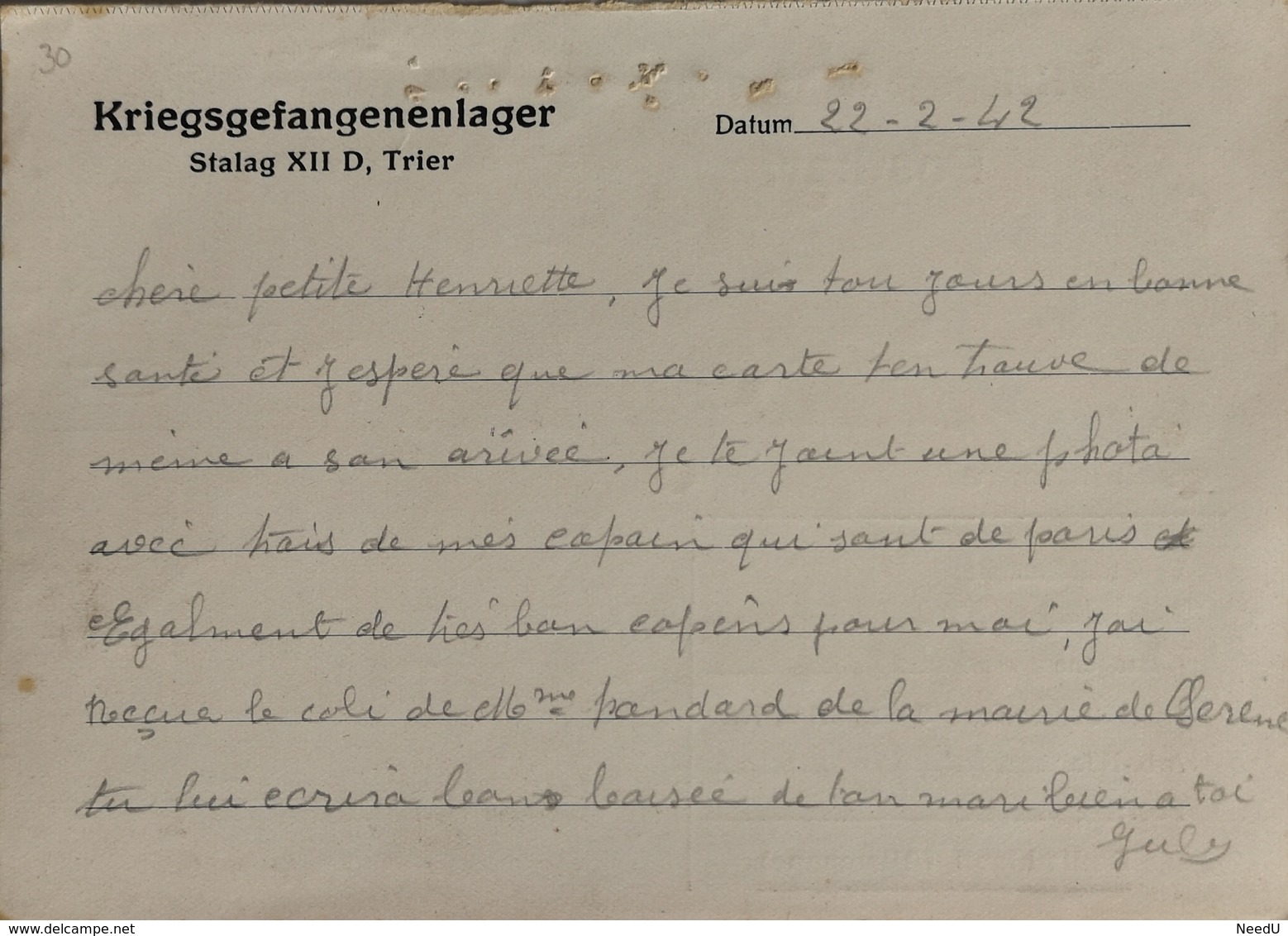 Kriegsgefangenpost / Correspondance Militaire : STALAG XII - D BAUSTERT (Rhénanie - Allemagne) - Documents