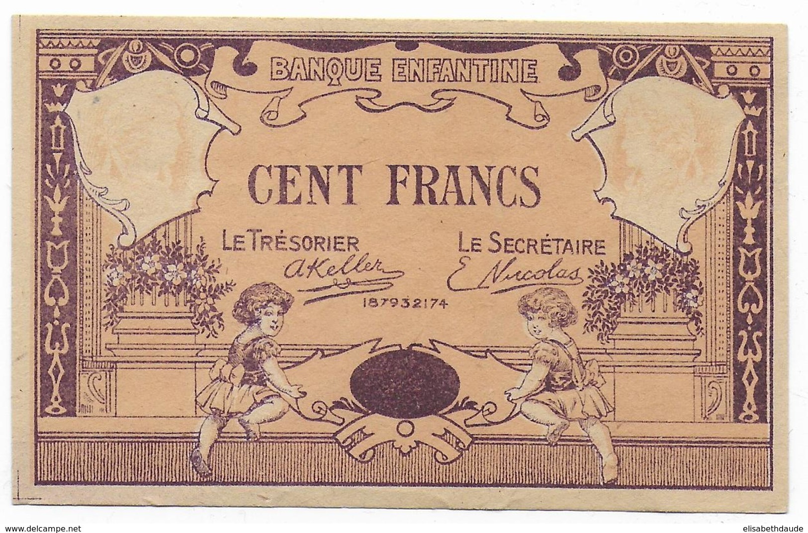 BANQUE ENFANTINE - BILLET DE 100 FRANCS MONOFACE NEUF - Other & Unclassified