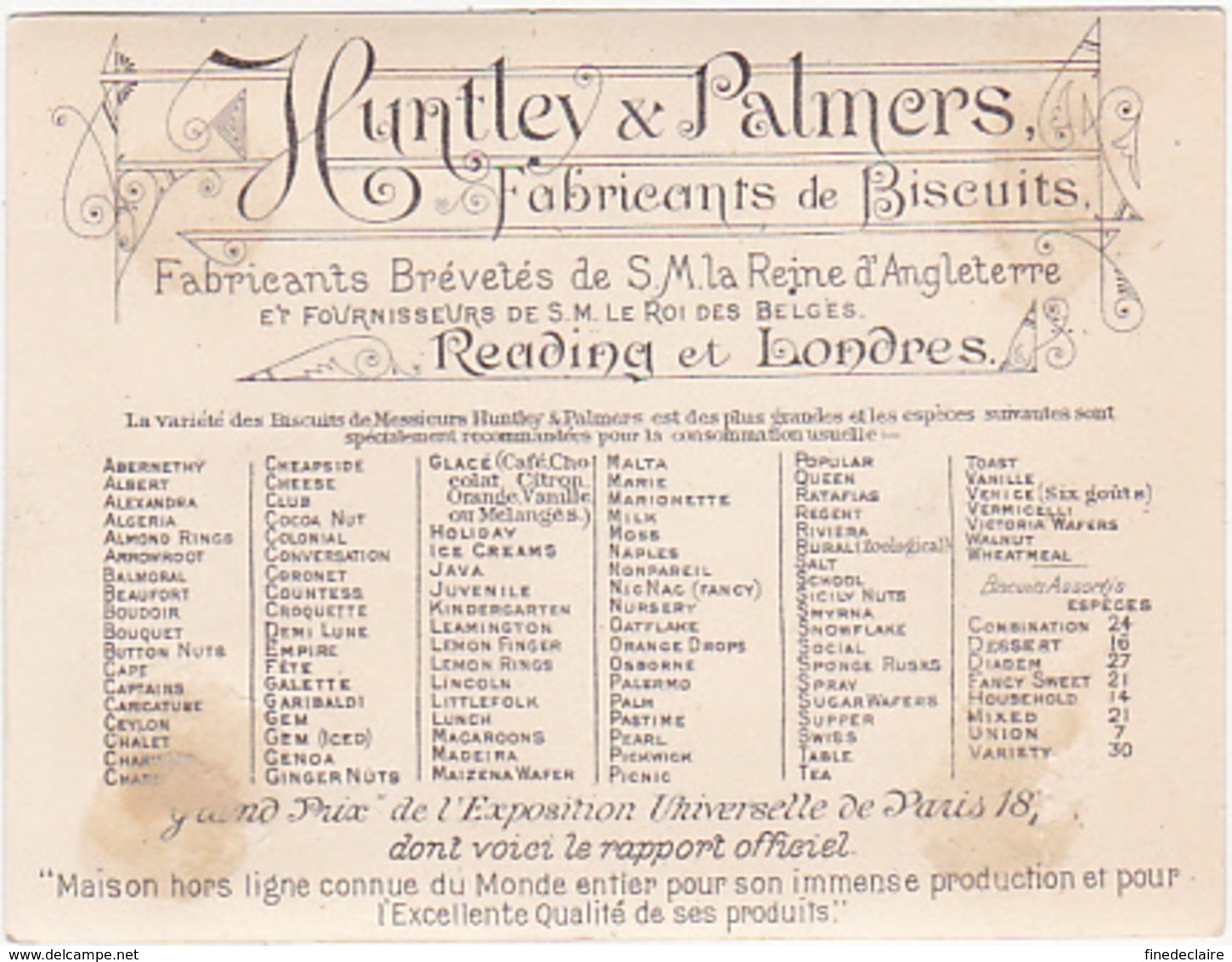 Chromo Glacé - Biscuits Huntley & Palmers, Reading Et Londres - Autres & Non Classés