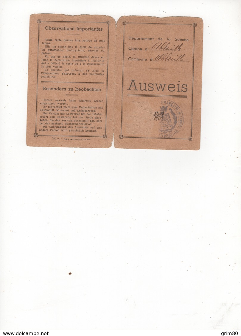 CARTE   DEPT  DE LA SOMME     AUSWEIS - Non Classés