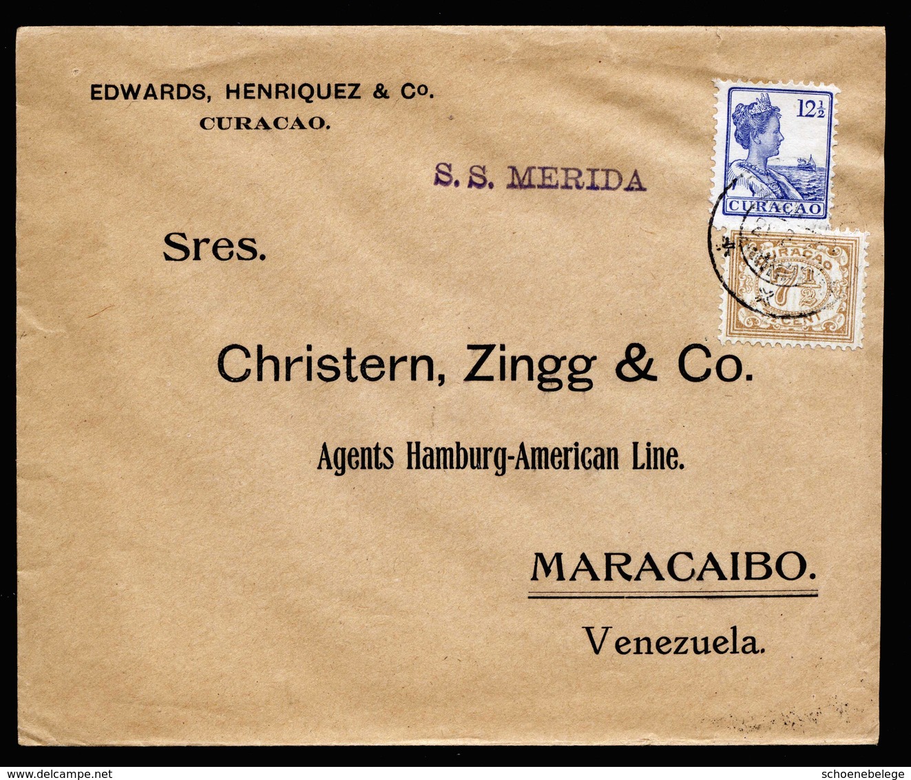 A5810) Curacao Netherlands Ship Cover 21.08.22 To Maracaibo / Venezuela - Curaçao, Antilles Neérlandaises, Aruba