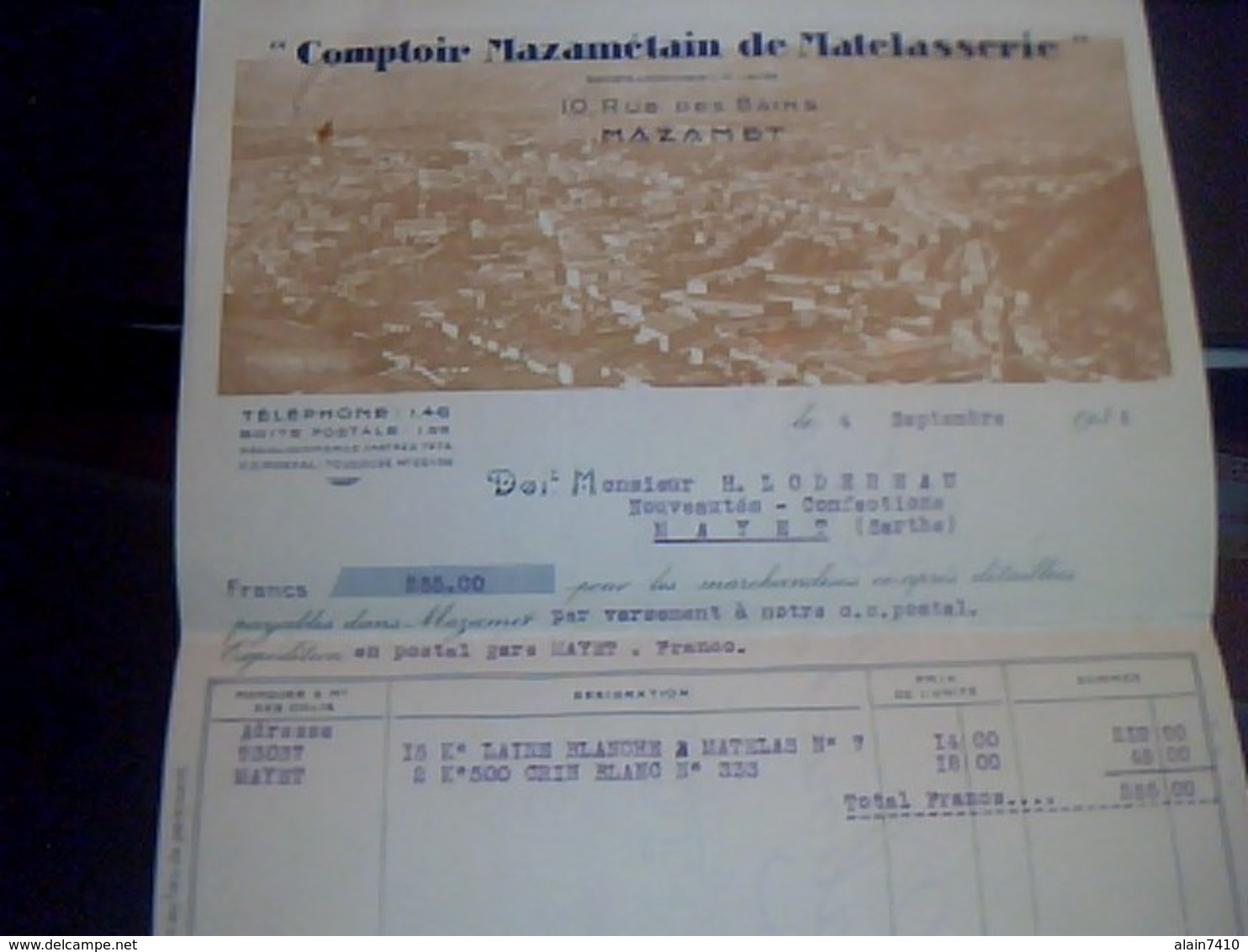 Facture Comptoir Mazametain De Matelasserie A Mazamet Tarn Annèe 1934 - Textilos & Vestidos
