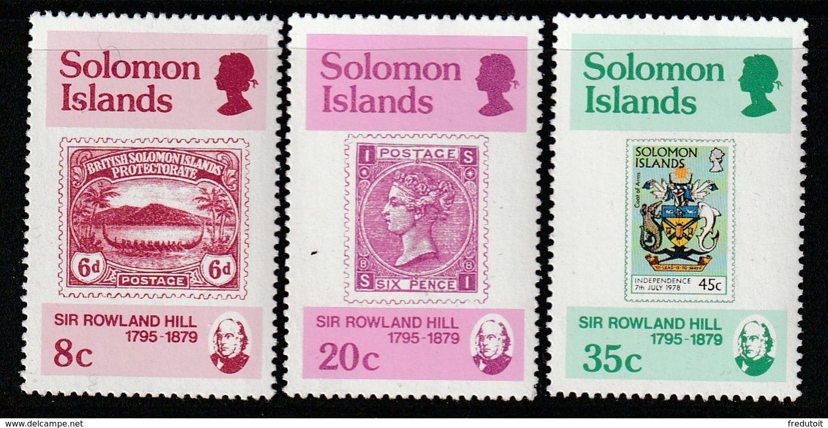 SALOMON - 1979 - N°375/7 **  Sir Rowland Hill - Salomoninseln (Salomonen 1978-...)