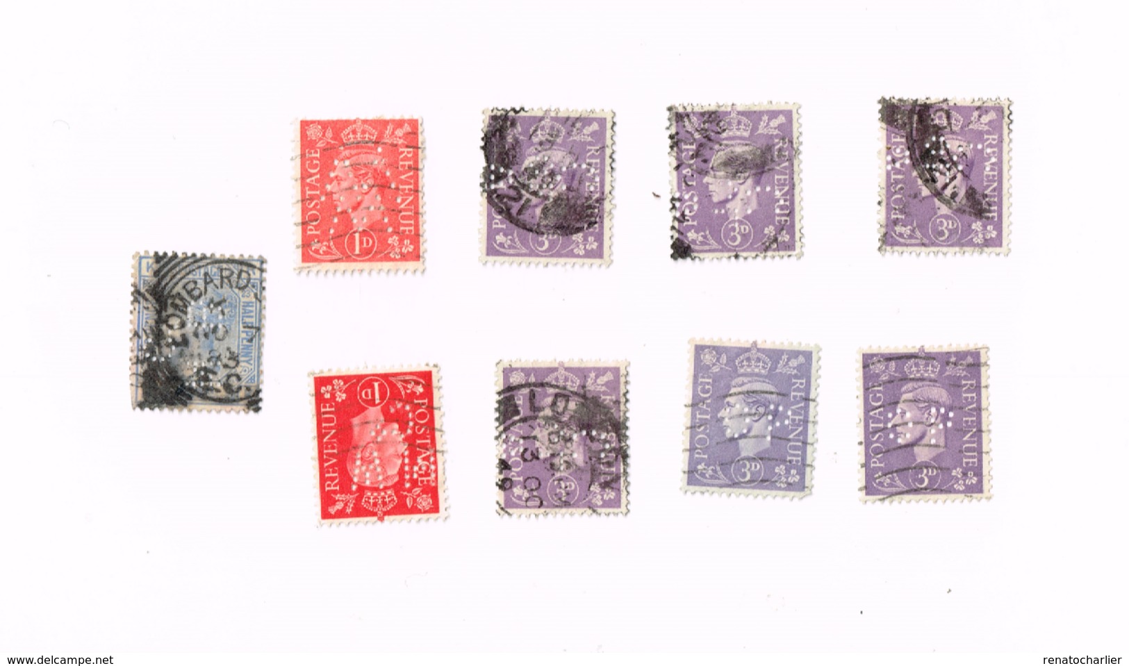 Lot De 9 Timbres Oblitérés,used.,gestempelt. Yvert 210,214 - Perfins