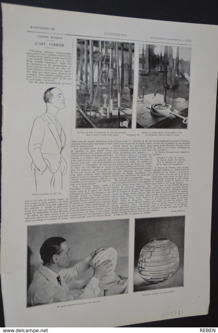 113/ Coupure De Presse-clipping - 1 Pages - Année 1940  - Verrerie - André HUNEBELLE - Autres & Non Classés