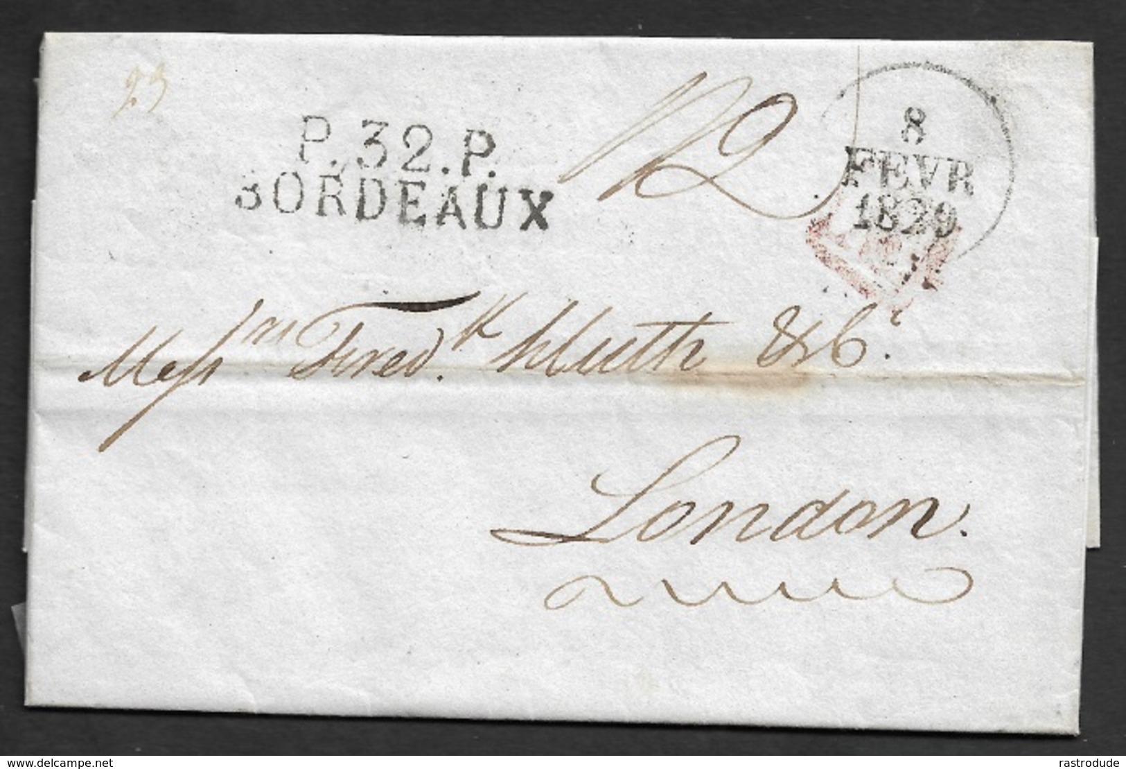 1829 - LAC - P.32.P BORDEAUX Pour LONDRES, ANGLETERRE - 1801-1848: Precursors XIX