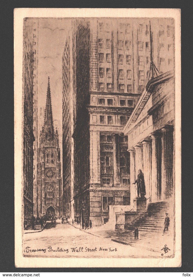 New York City - Treasury Building, Wall Street - Drawing - 1949 - Wall Street