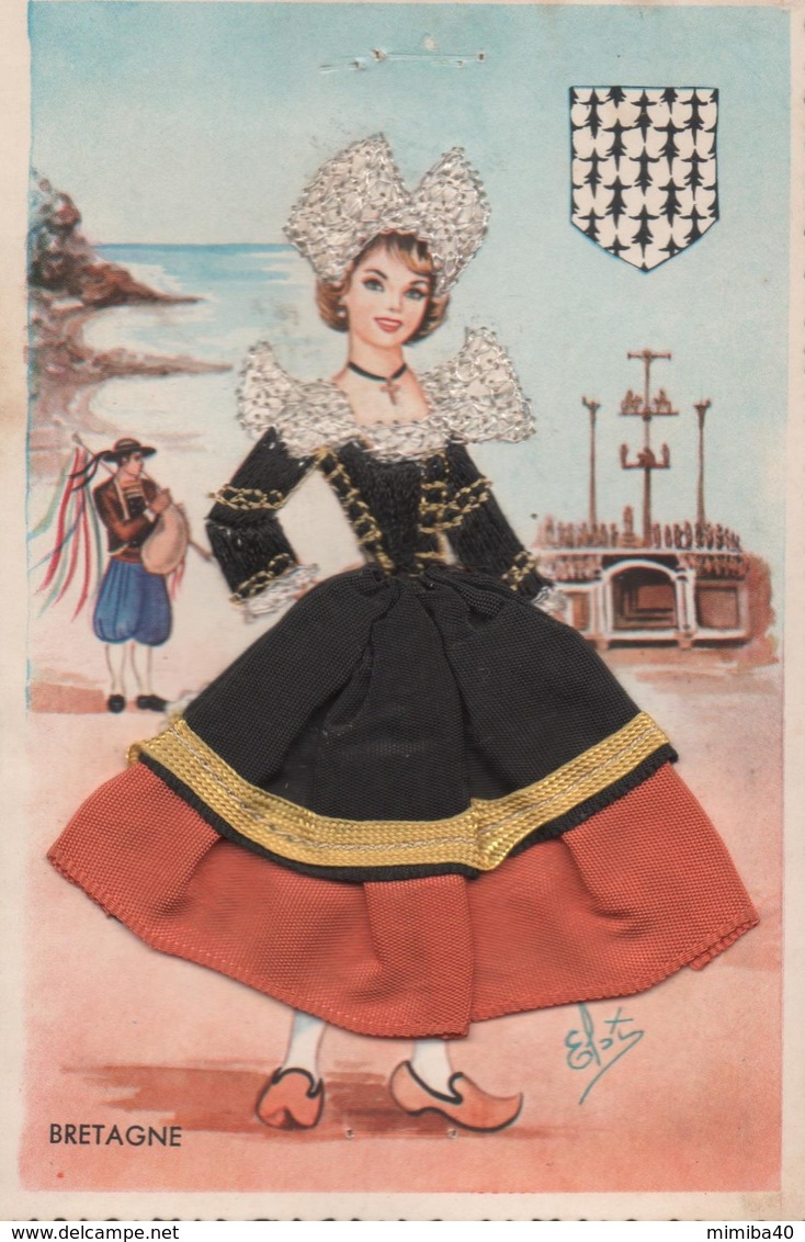 Costume Folklorique De Pont-Aven - Carte Brodée Tissu Coiffe - - Pont Aven