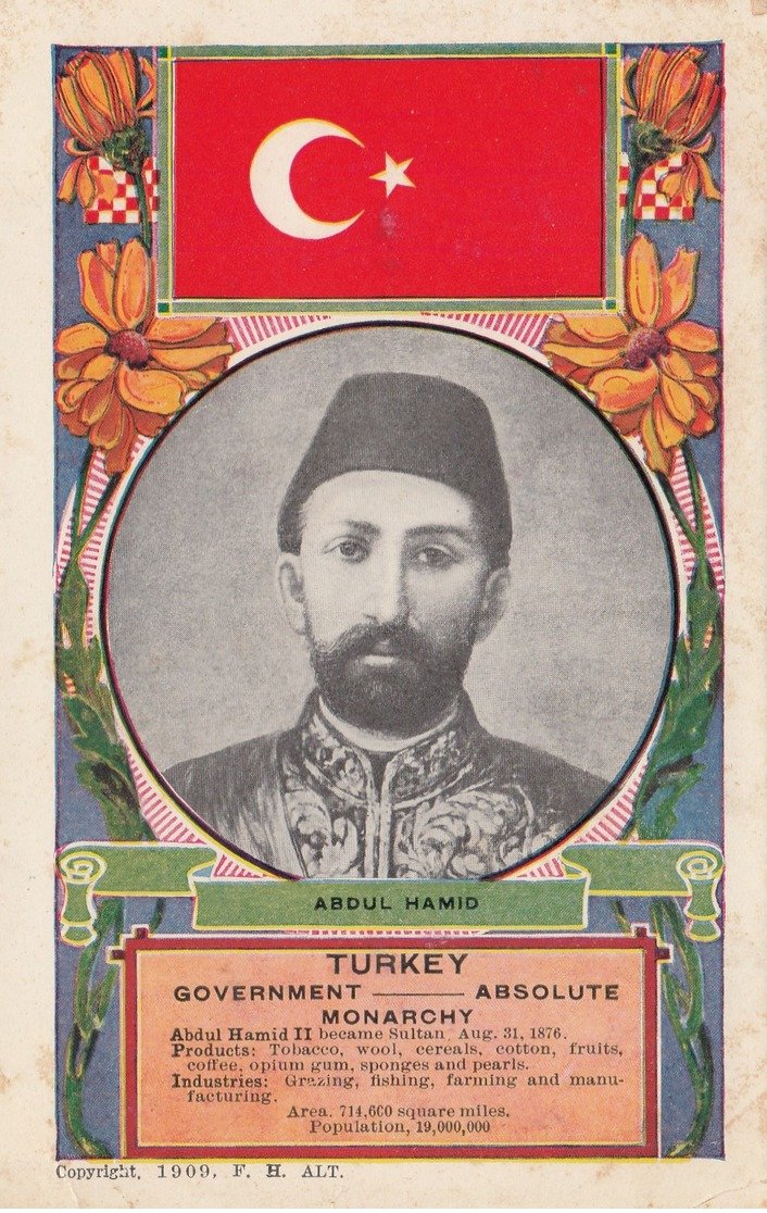 King Of Turkey & Flag , 1909 ; Abdul Hamid - Turkey