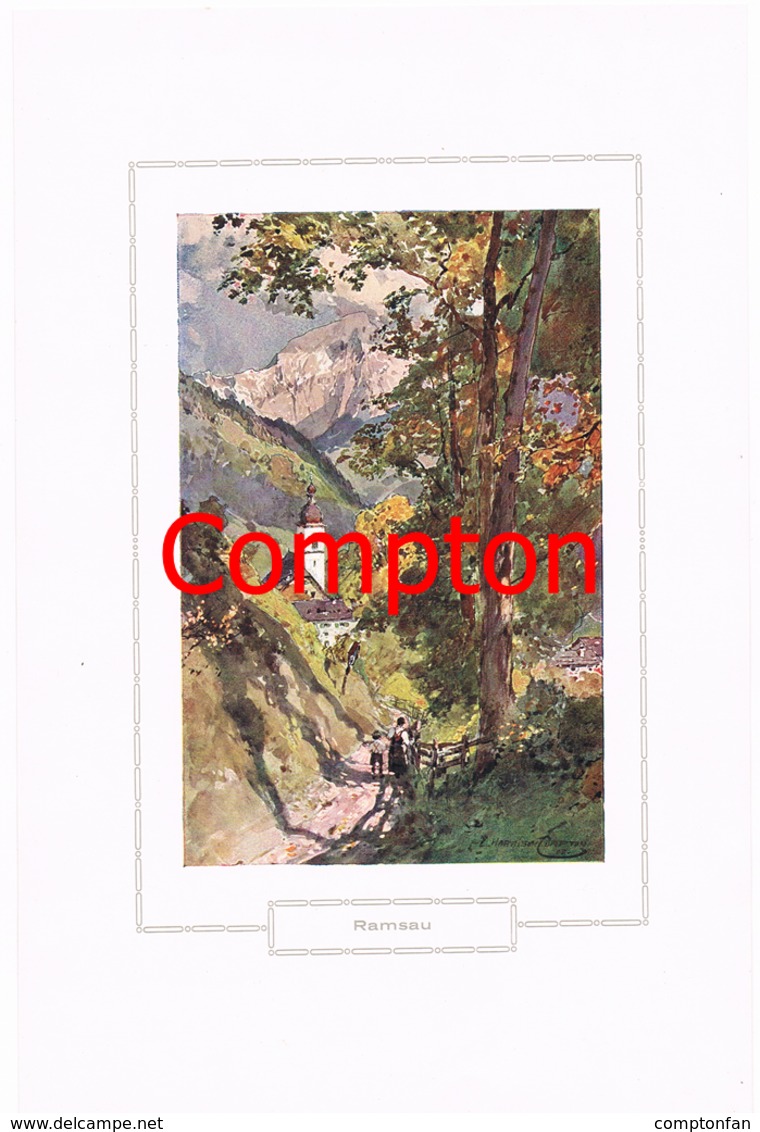 117 E.H.Compton Ramsau Kirche Leute Berchtesgaden Farbdruck Ca. 1921 !!! - Sonstige & Ohne Zuordnung