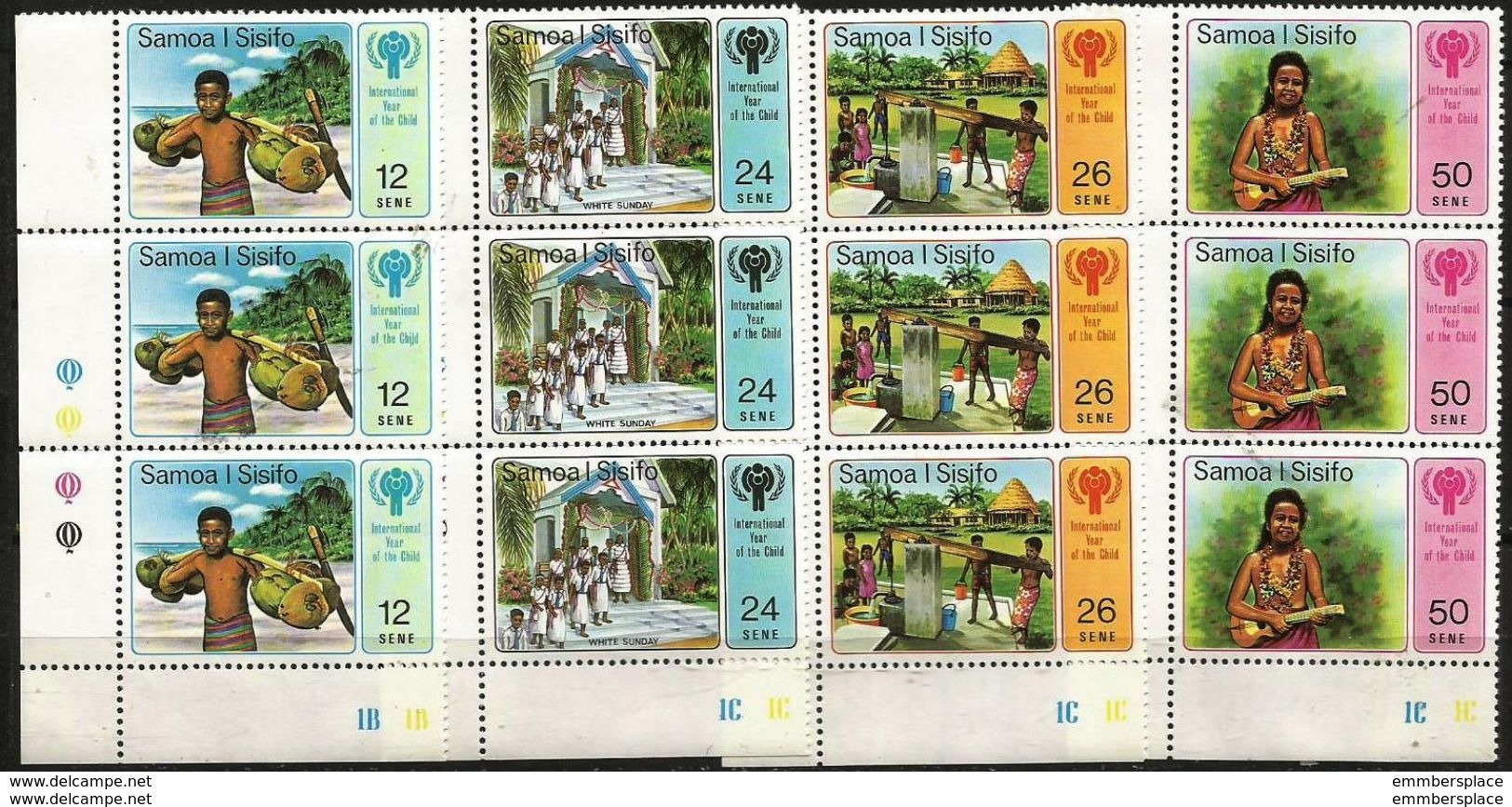 Samoa  - 1979 Year Of The Child Set Of 4 In Corner Blocks Of 3  MNH **   Sc 499-502 - Samoa