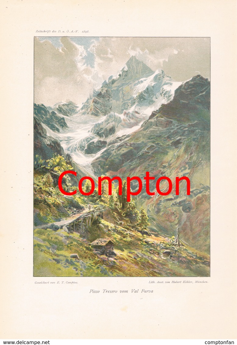 D101 139 E.T.Compton Pizzo Tresero Farbiges Ortler Kunstblatt Druck 1898 !! - Sonstige & Ohne Zuordnung