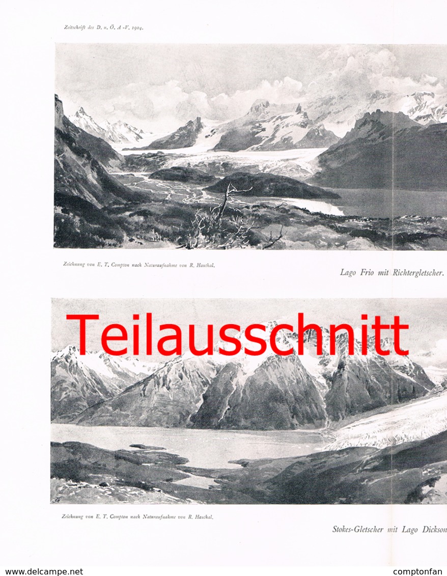 140 E.T.Compton Stokes Gletscher Anden Panorama Druck 1904 - Stiche & Gravuren