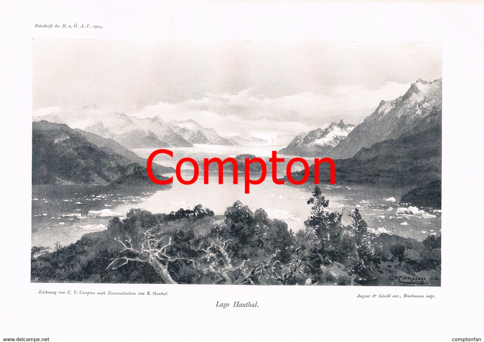 141 E.T.Compton Lago Hauthal Anden Panorama Druck 1904 - Altri & Non Classificati