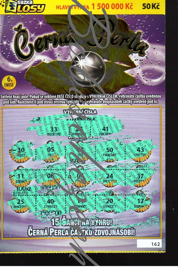 8-1237 CZECH REPUBLIC -2018 Cerna Perla /  Black Pearl  A Scratchcard A Scratch Off, Scratch Ticket Cca 15x10,5cm - Lotterielose