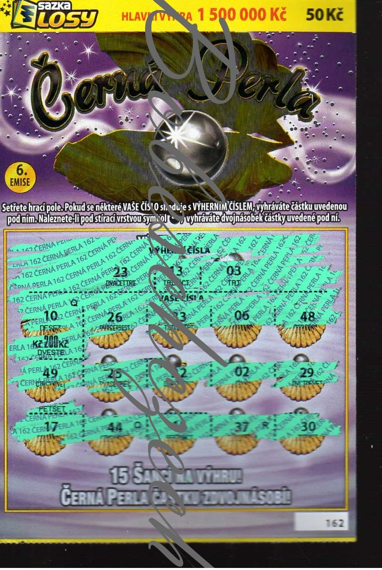 8-1238 CZECH REPUBLIC -2018 Cerna Perla /  Black Pearl  A Scratchcard A Scratch Off, Scratch Ticket Cca 15x10,5cm - Lotterielose