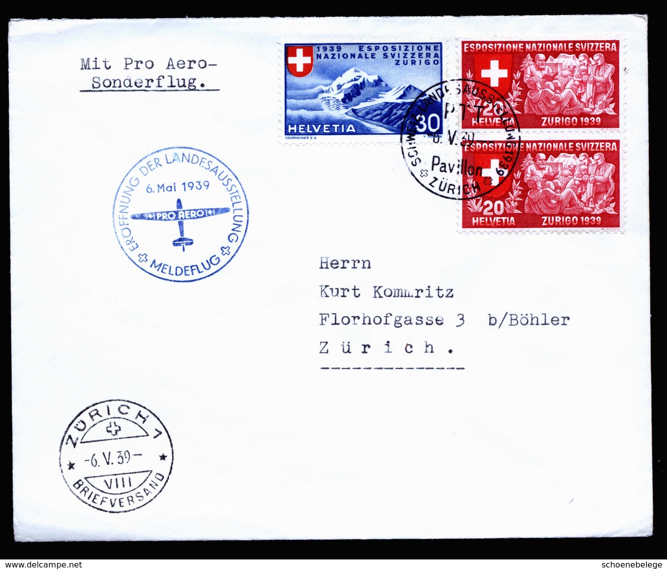 A5815) Schweiz Flugpostbrief Pro Aero Zürich 06.05.39 - Briefe U. Dokumente