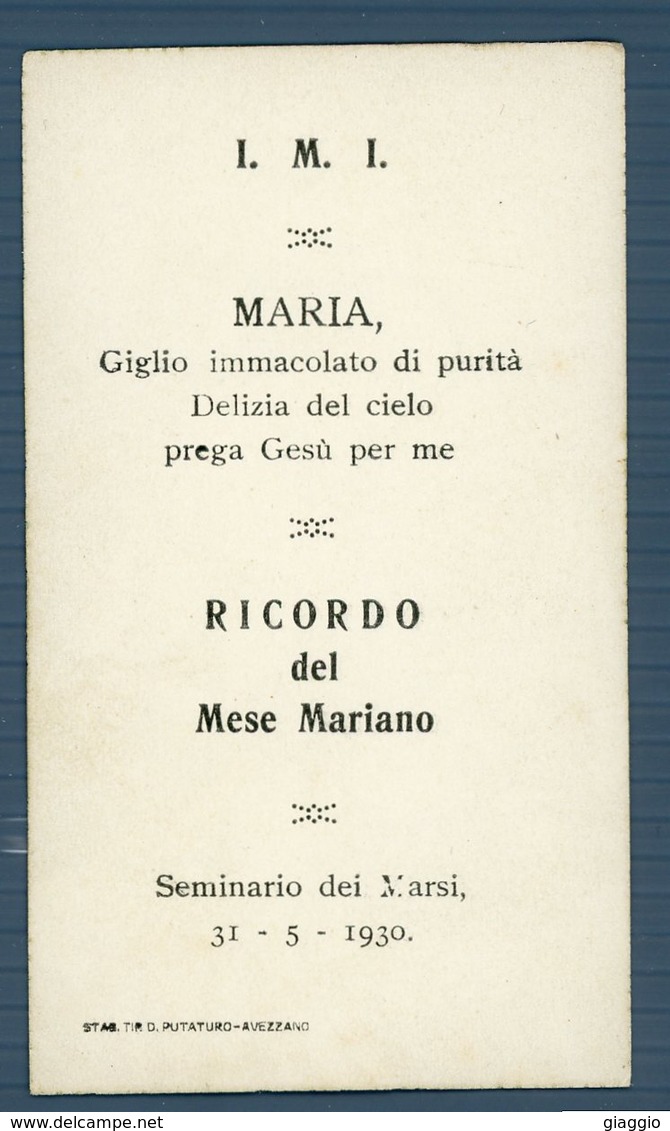 °°° Santino N. 608 - Ricordo Del Mese Mariano Seminario Dei Marsi 31-5-1930 °°° - Avezzano