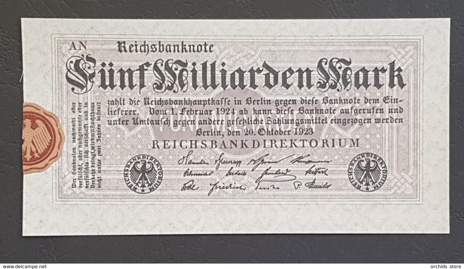 EBN8 - Germany 1923 Banknote 5 Milliarden Mark P.123b Without Serial Number - 5 Milliarden Mark