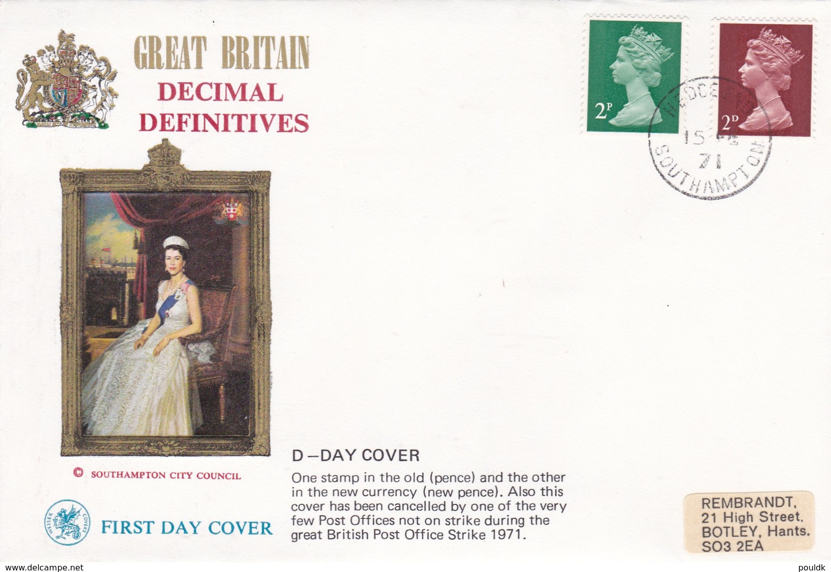 Great Britain Cover 1971 Southampton D-Day Cover Old Pence And New Currency With Postmark From Post Office Not  (G83-28) - Brieven En Documenten