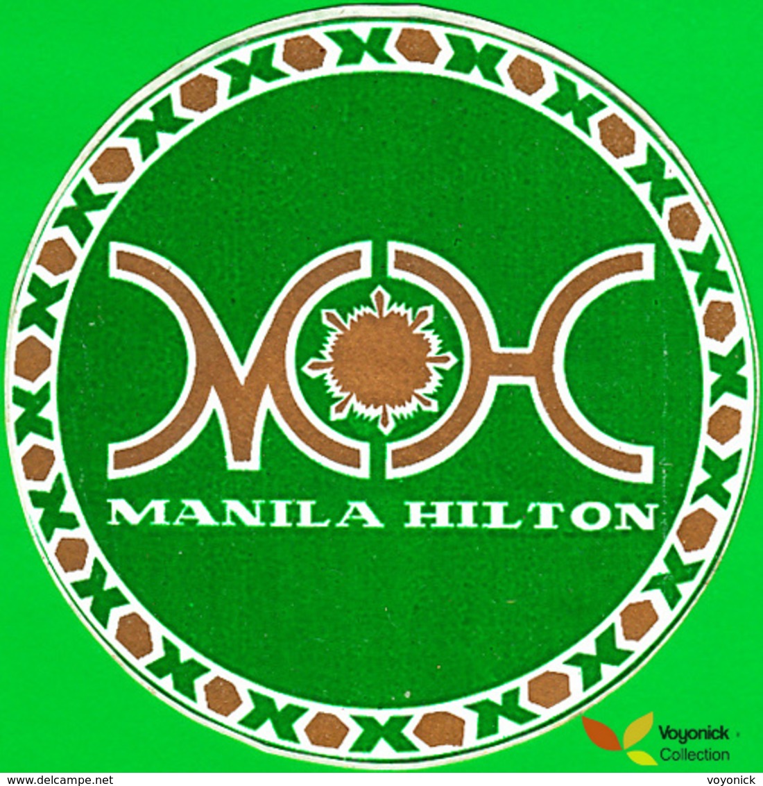Voyo MANILA HILTON HOTEL Manila Philippines Hotel Label  Sticker 1970s Vintage - Hotel Labels