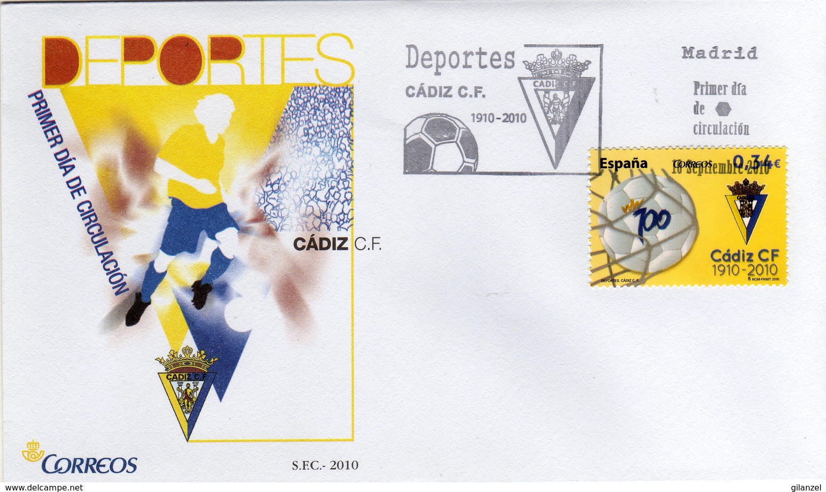 Spain Spagna Espana FDC 2010 Deportes Càdiz - FDC