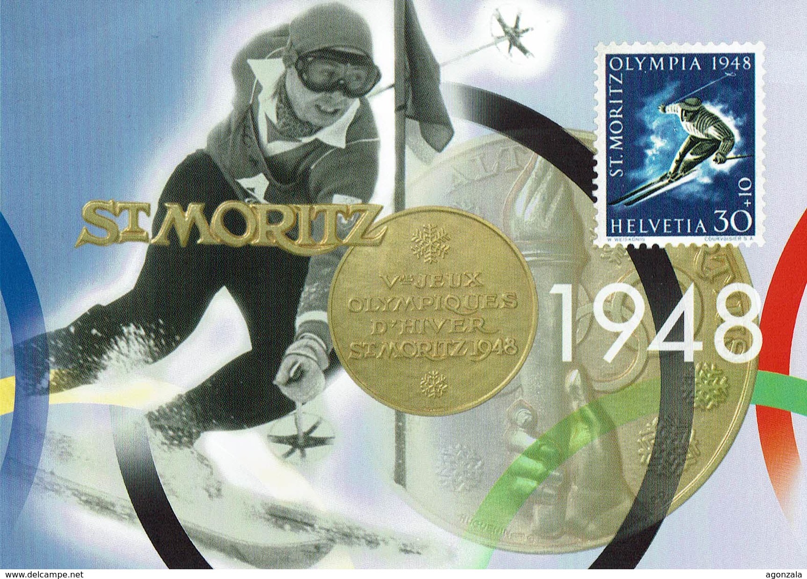 2009 HELVETIA SUISSE ENTIER POSTAL - JEUX OLYMPIQUES D'HIVER A NAGANO - ST. MORITZ 1948  SKY MÉDAILLE - Hiver 1998: Nagano