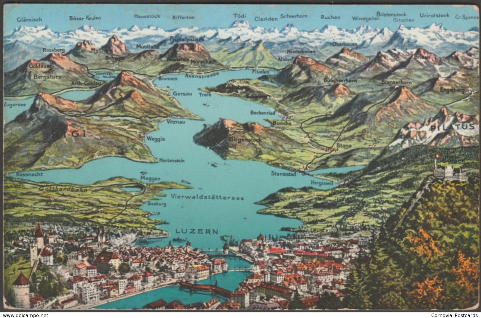 Karte, Vierwaldstättersee Und Luzern, 1934 - Photoglob-Wehrli-Vouga AK - Lucerna