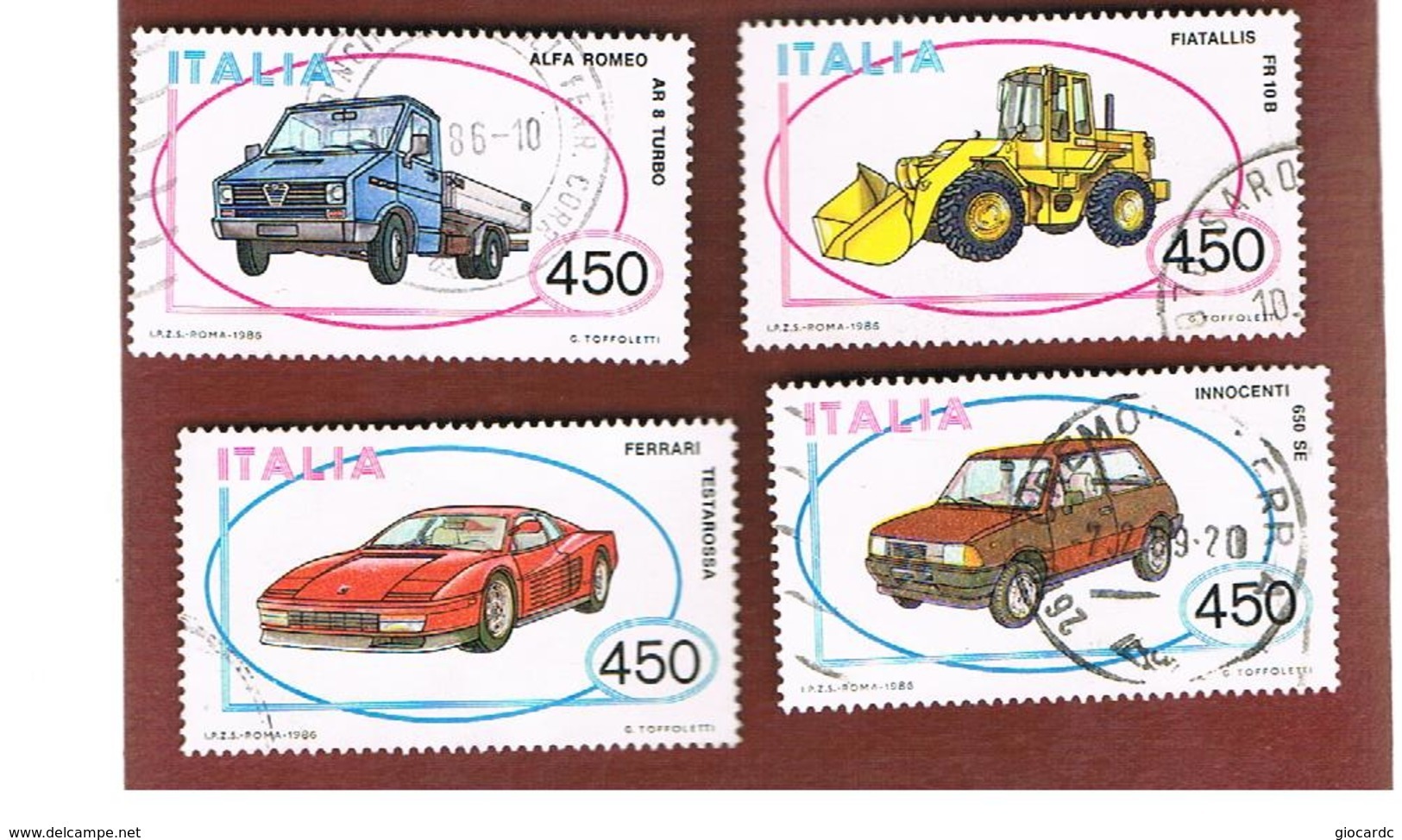 ITALIA REPUBBLICA  - UNIF. 1783.1786    1986  COSTRUZIONI AUTOMOBILISTICHE ITALIANE  -      USATO - 1981-90: Usados