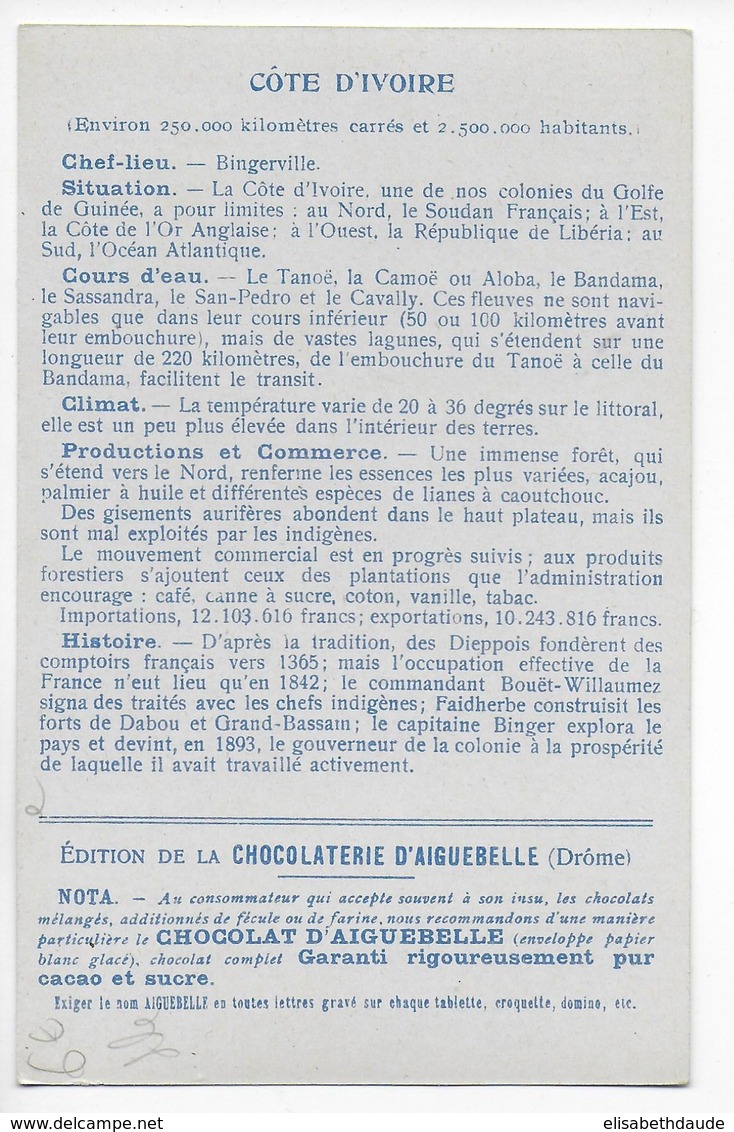 COTE D'IVOIRE - CARTE Des EDITIONS CHOCOLATERIE D'AIGUEBELLE - Briefe U. Dokumente