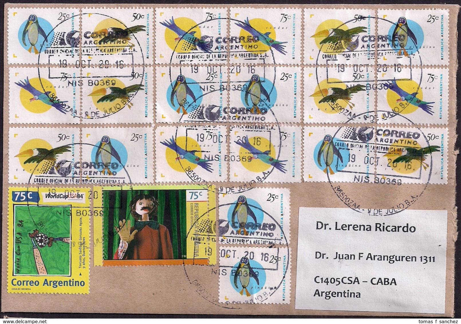 Argentina - Letter - 2016 - Oiseaux D'Argentine - Condor - Tucan - Pingouins - Lettres & Documents