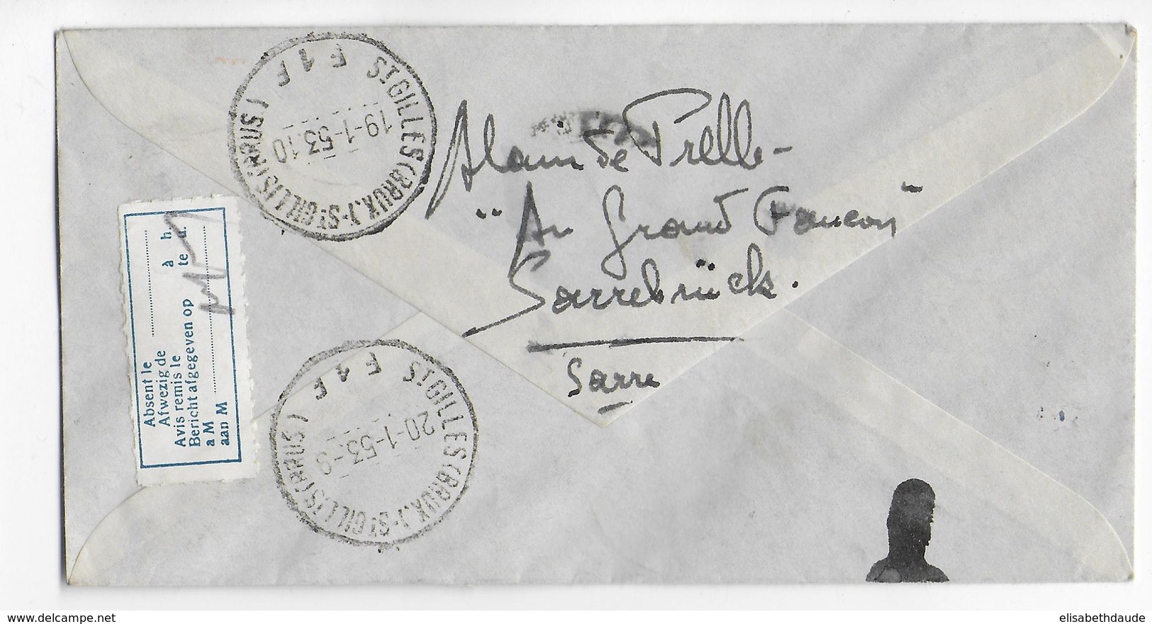 SAAR / SARRE - 1953 - ENVELOPPE RECOMMANDEE De SAARBRÜCKEN => BRUXELLES (BELGIQUE) - Covers & Documents